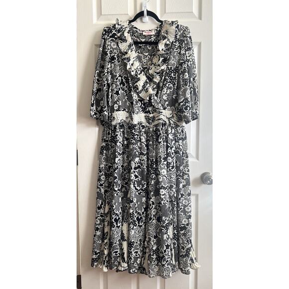 Diane Freis Dresses & Skirts - ASSORTI FOR SUSAN FREIS Vtg 80s Floral Georgette Smocked Waist Midi Dress L/XL